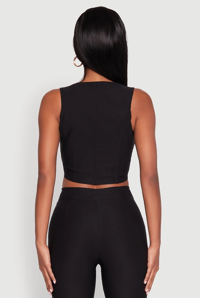 Womens Cropped Corset Detail Vest, Black, Size L