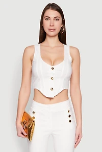 Womens Cropped Corset Detail Vest, White, Size M
