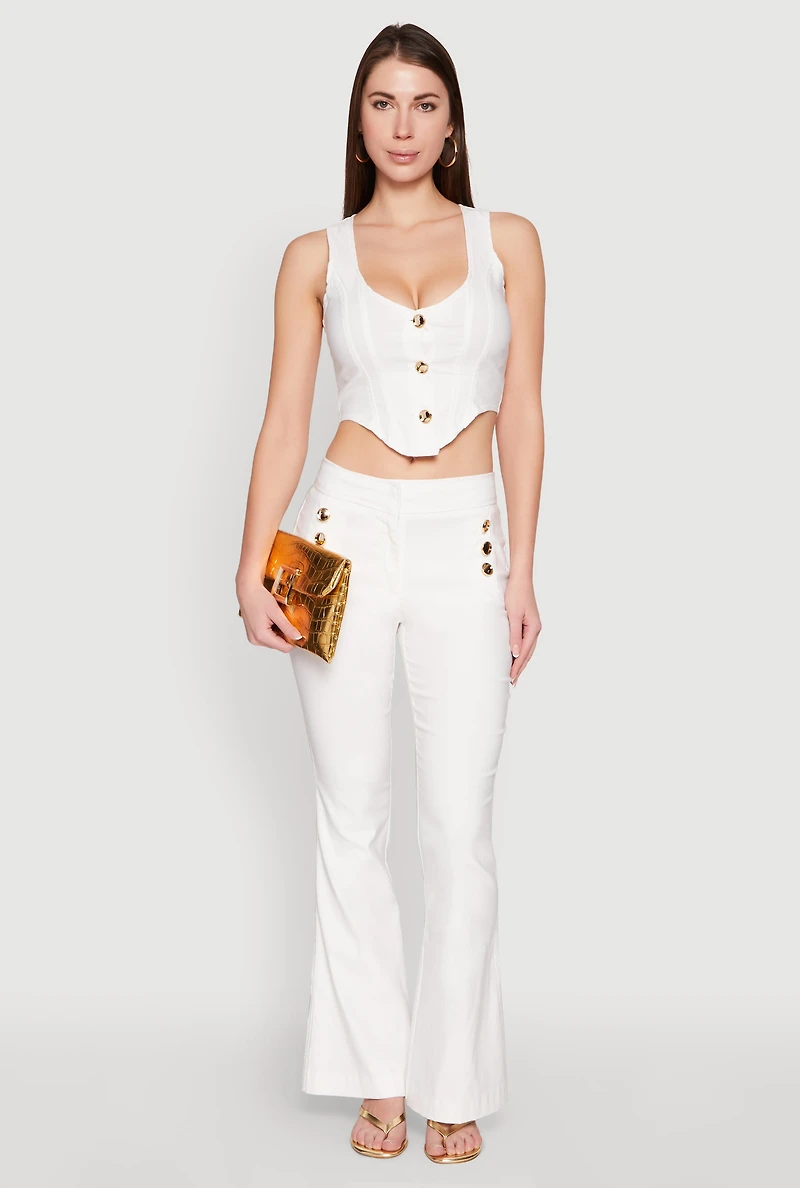 Womens Cropped Corset Detail Vest, White, Size M