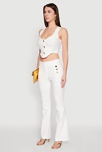 Womens Cropped Corset Detail Vest, White, Size M