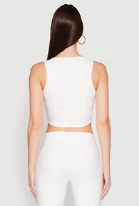 Womens Cropped Corset Detail Vest, White, Size M