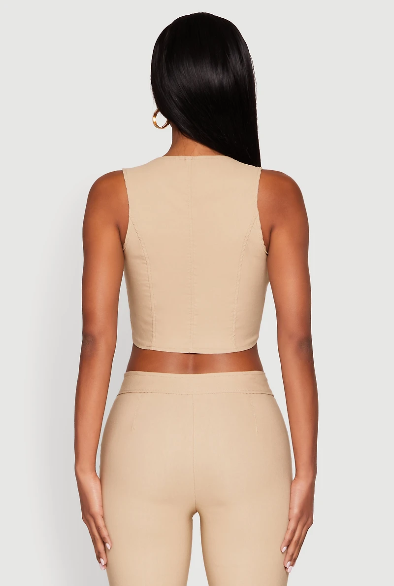 Womens Cropped Corset Detail Vest,