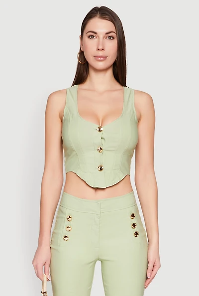 Womens Cropped Corset Detail Vest, Green, Size M