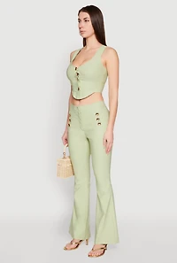 Womens Cropped Corset Detail Vest, Green, Size S