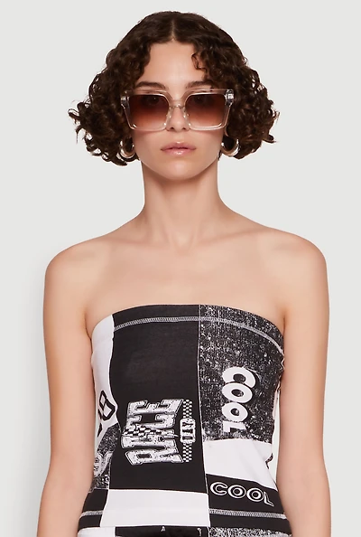 Womens Race Day Patchwork Print Tube Top, Multi,