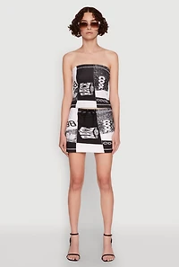 Womens Race Day Patchwork Print Tube Top, Multi, Size M