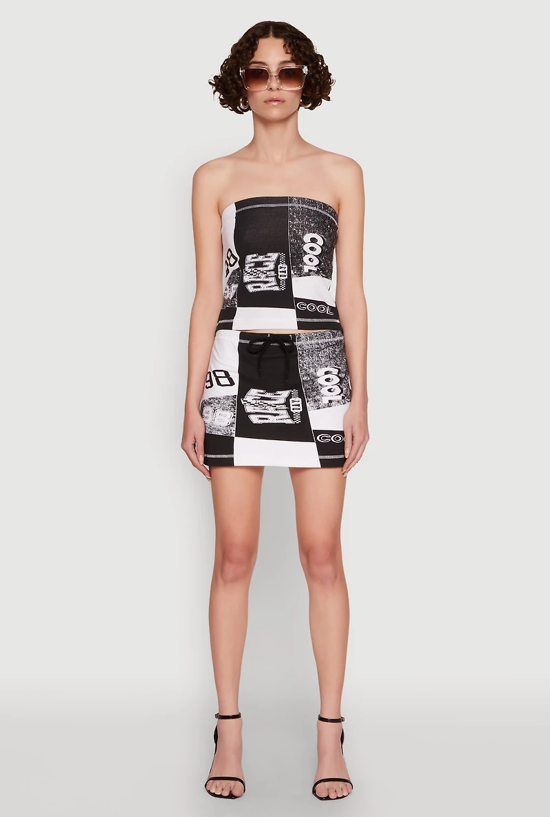 Womens Race Day Patchwork Print Tube Top, Multi,