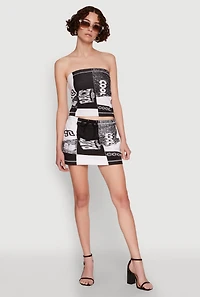 Womens Race Day Patchwork Print Tube Top, Multi,