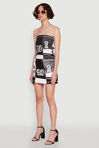Womens Race Day Patchwork Print Tube Top, Multi, Size M