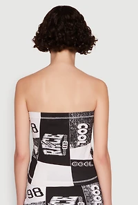 Womens Race Day Patchwork Print Tube Top, Multi,