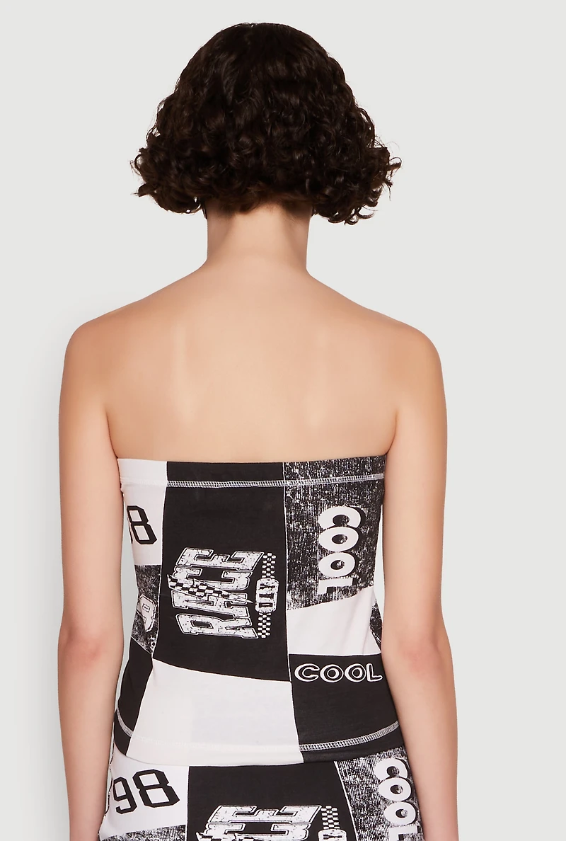 Race Day Patchwork Print Tube Top