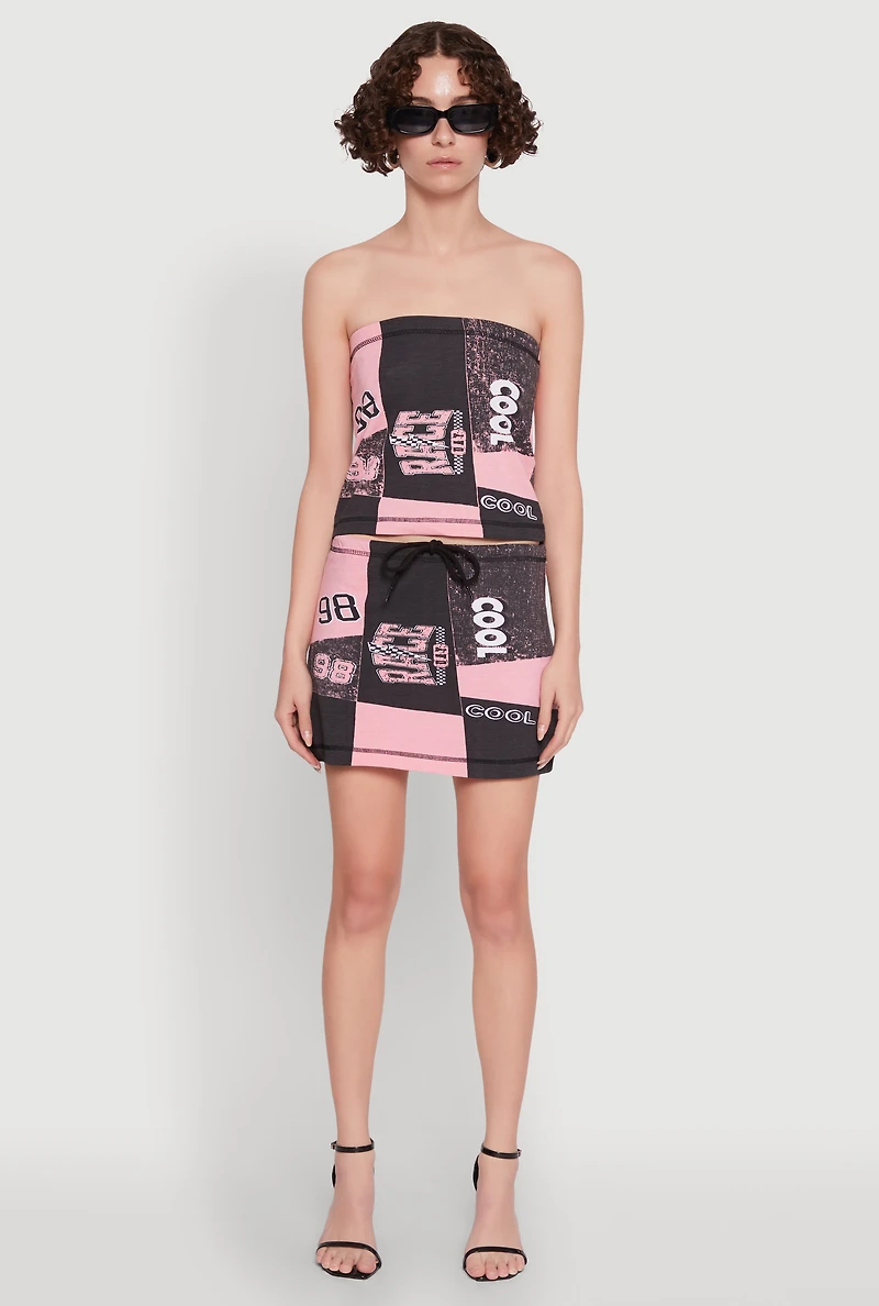 Womens Race Day Patchwork Print Tube Top, Multi,