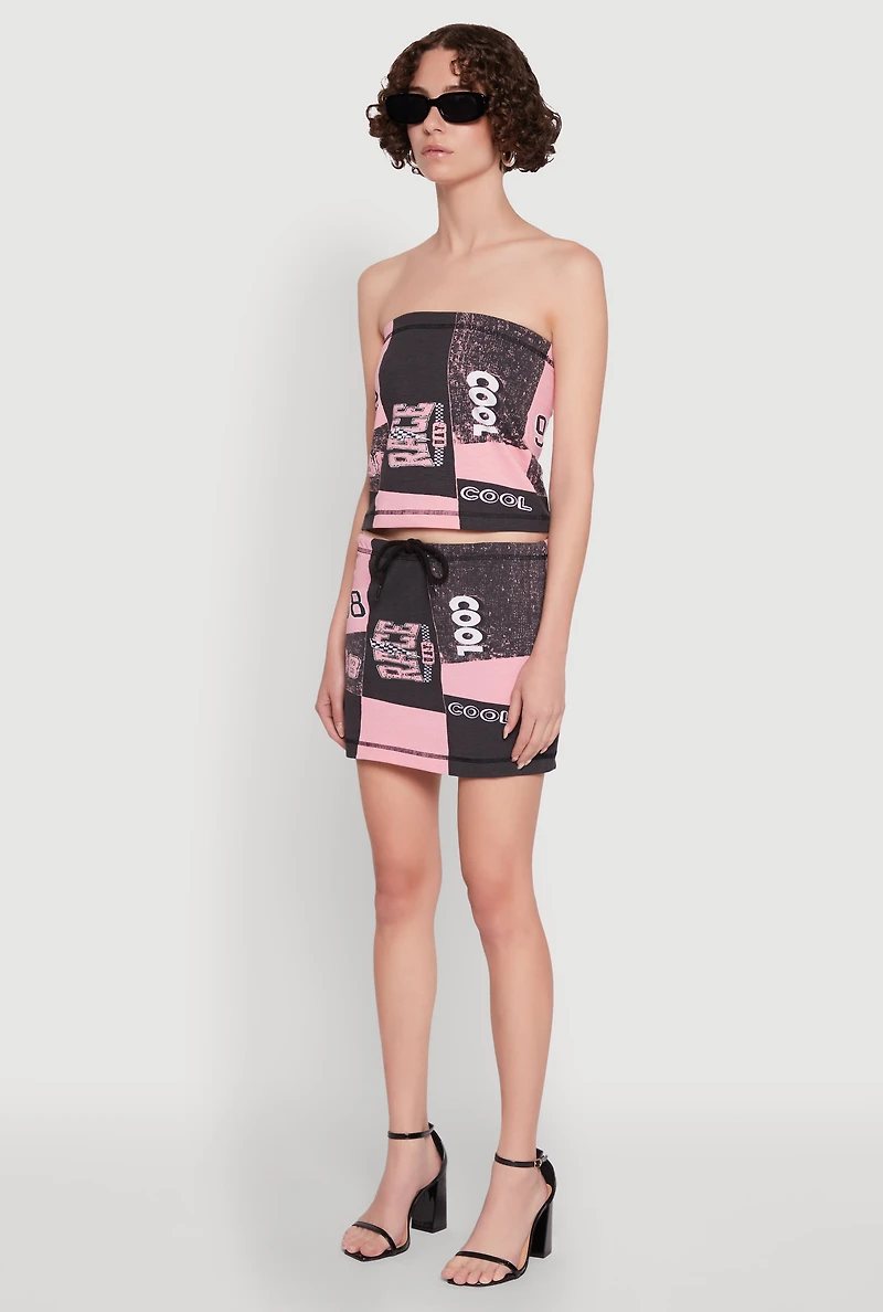 Womens Race Day Patchwork Print Tube Top, Multi,