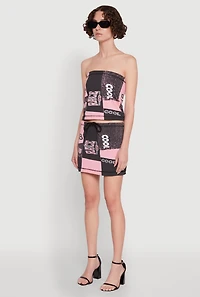 Womens Race Day Patchwork Print Tube Top, Multi,