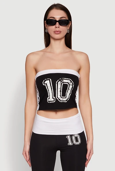 Womens Varsity Stripe Graphic Print Tube Top,