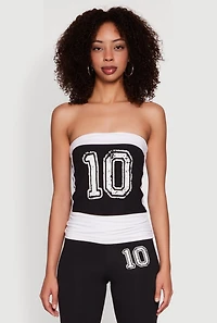 Womens Varsity Stripe Graphic Print Tube Top, Black, Size S