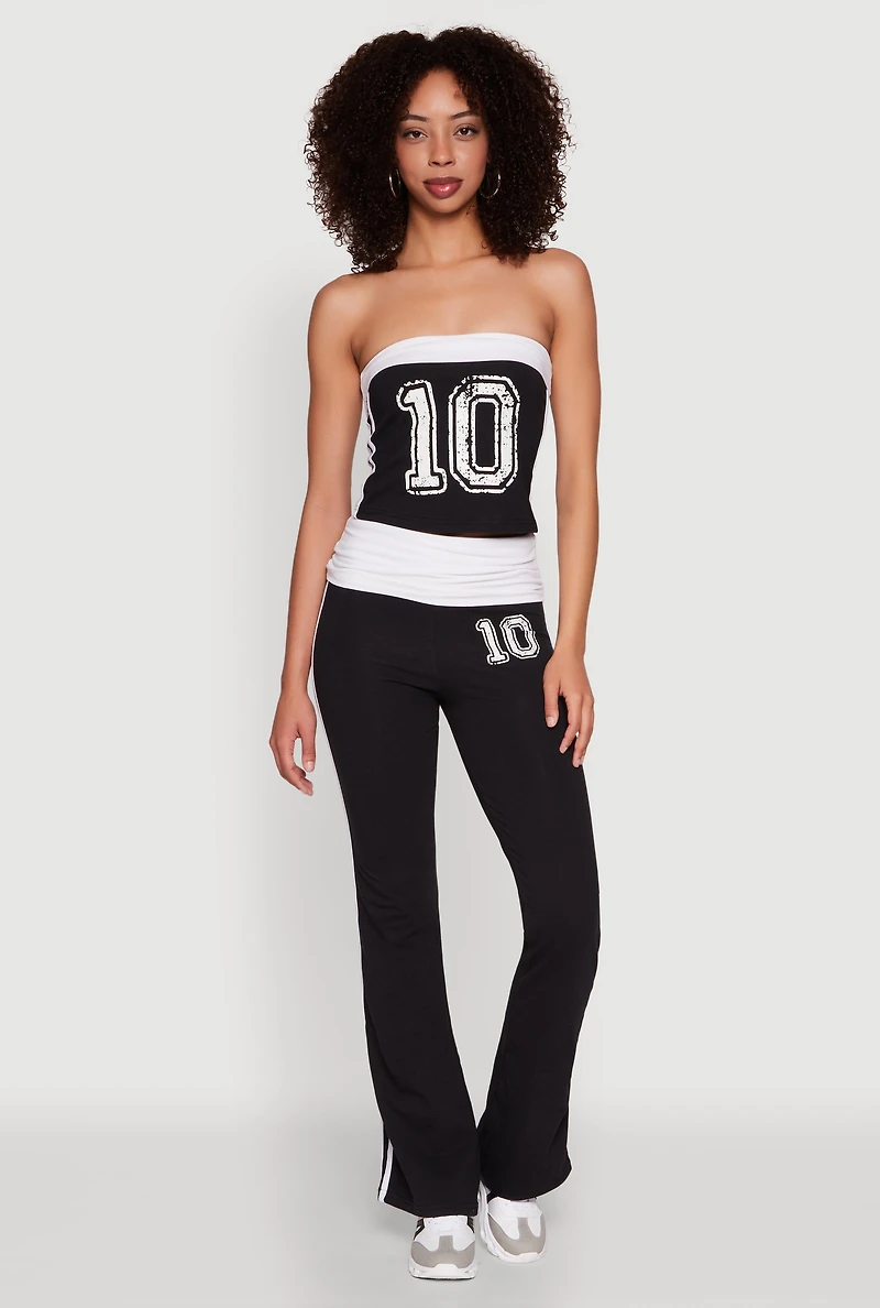 Womens Varsity Stripe Graphic Print Tube Top, Black, Size S