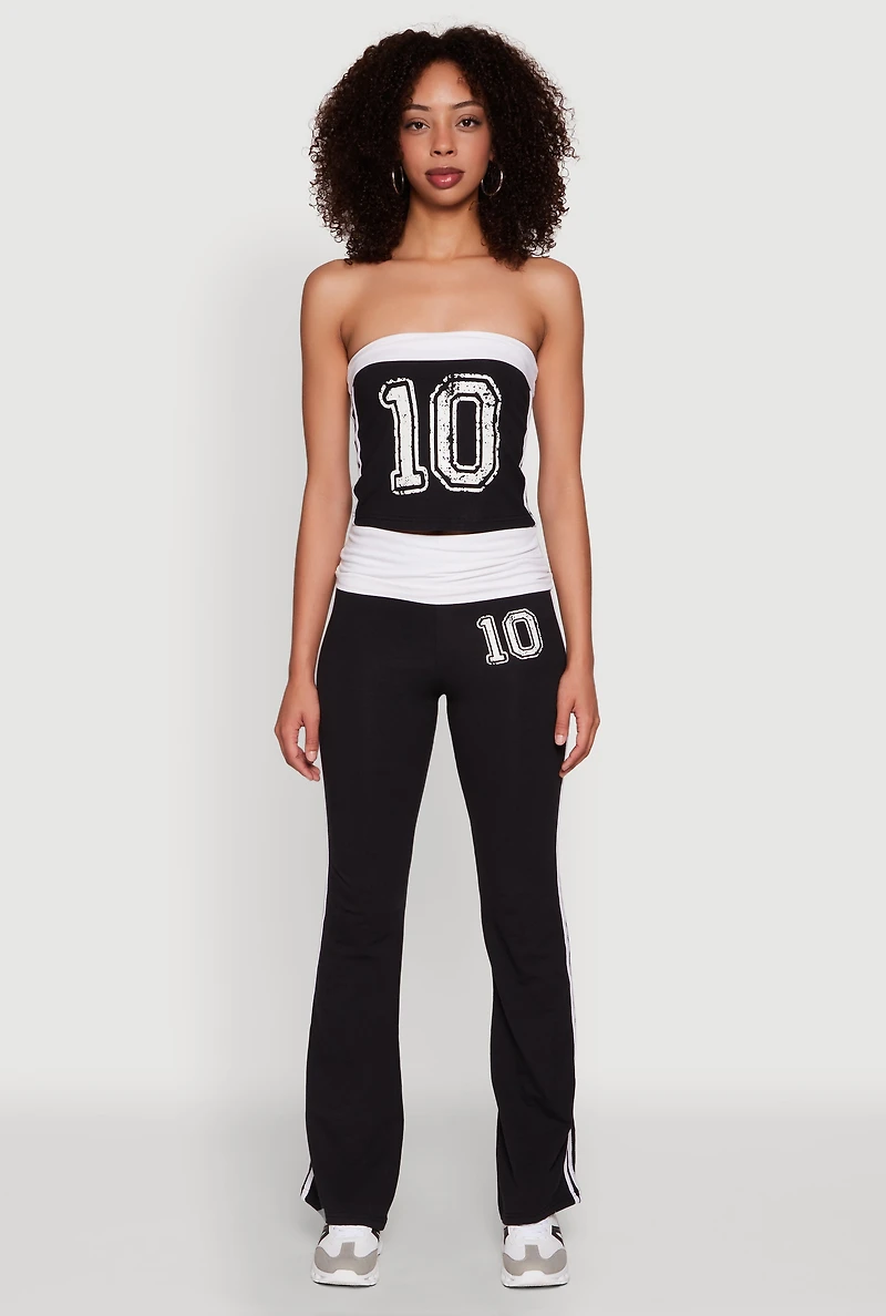 Womens Varsity Stripe Graphic Print Tube Top, Black, Size S