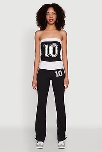 Womens Varsity Stripe Graphic Print Tube Top, Black, Size S