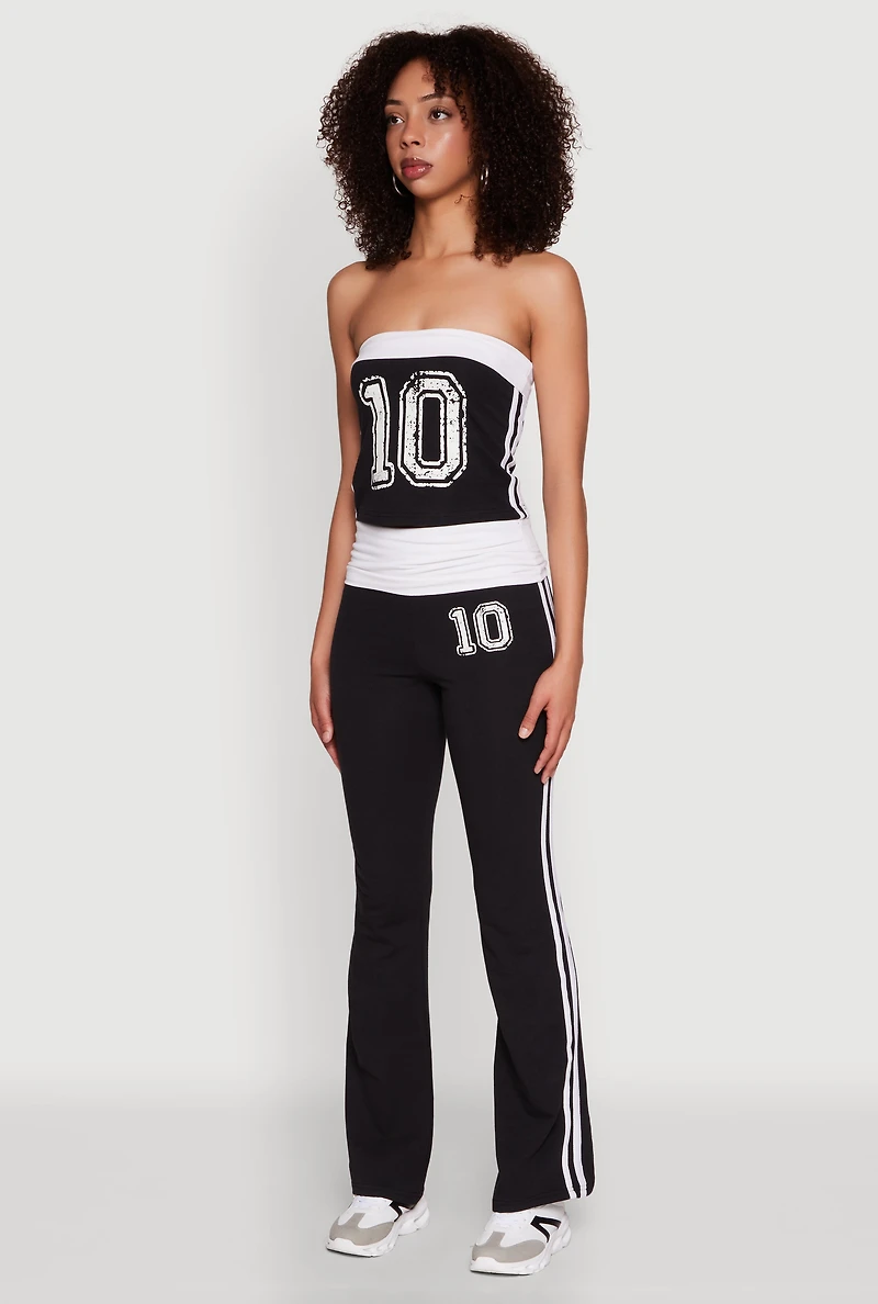Womens Varsity Stripe Graphic Print Tube Top, Black, Size S