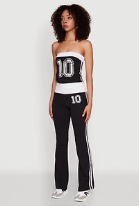 Womens Varsity Stripe Graphic Print Tube Top, Black, Size S