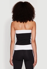 Womens Varsity Stripe Graphic Print Tube Top, Black, Size S