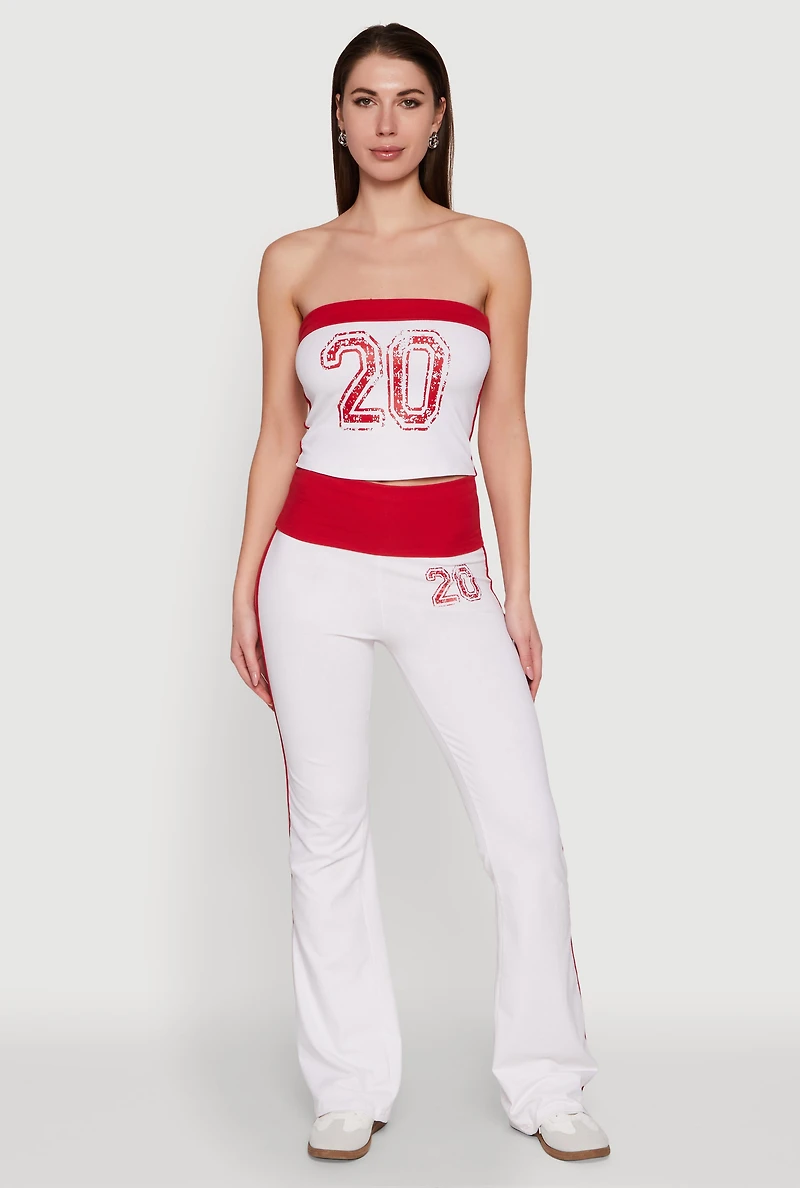Womens Varsity Stripe Graphic Print Tube Top, Red,