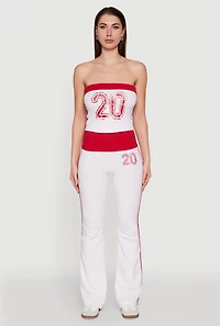 Womens Varsity Stripe Graphic Print Tube Top, Red,