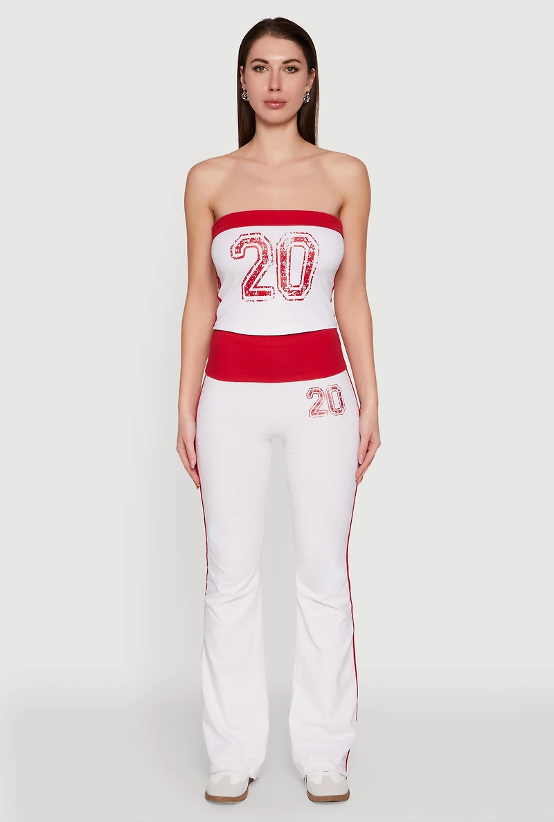 Womens Varsity Stripe Graphic Print Tube Top, Red, Size L