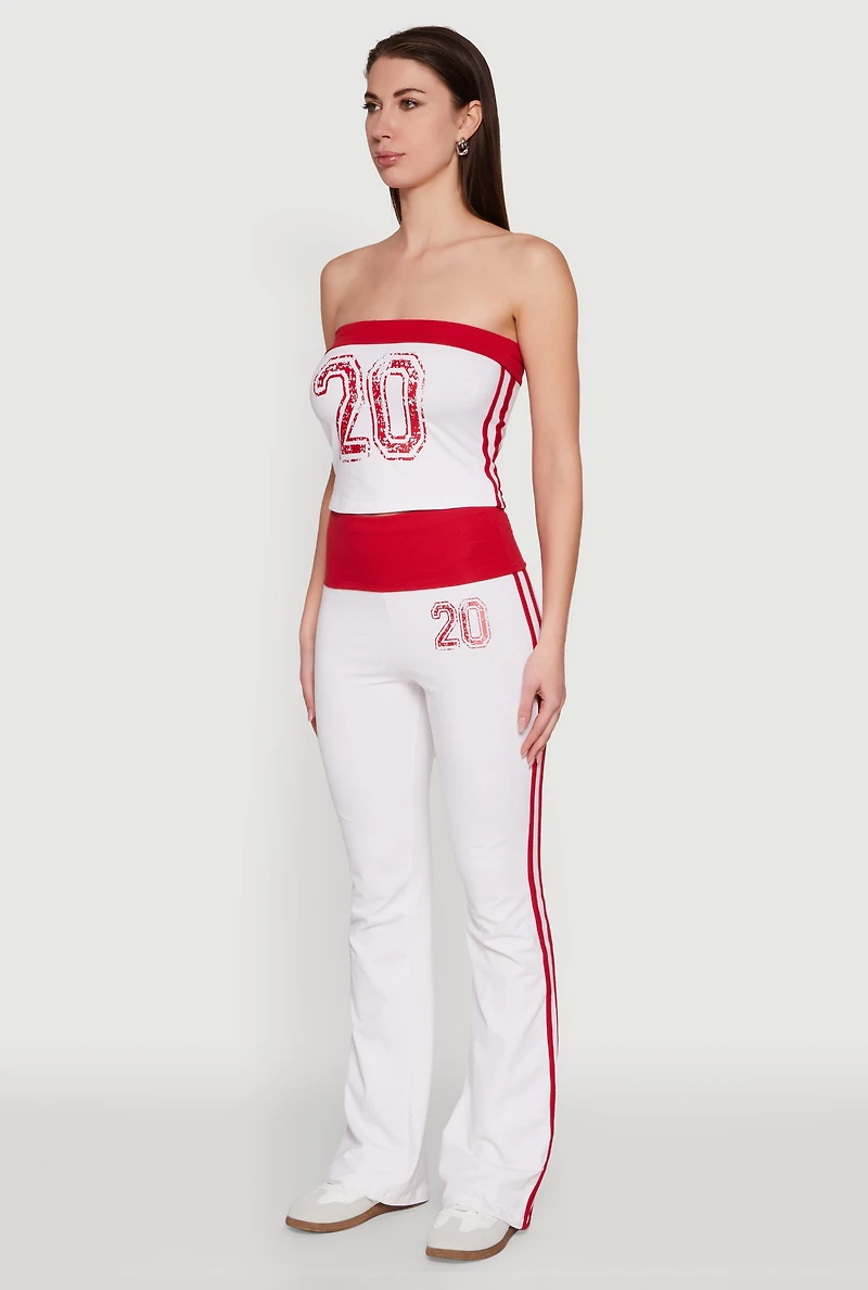 Womens Varsity Stripe Graphic Print Tube Top, Red,