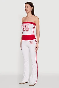 Womens Varsity Stripe Graphic Print Tube Top, Red,