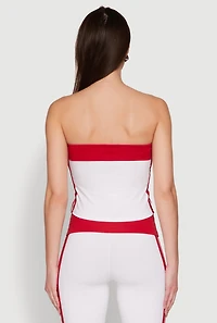 Womens Varsity Stripe Graphic Print Tube Top, Red,