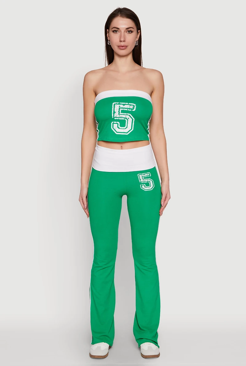 Womens Varsity Stripe Graphic Print Pants, Green, Size S