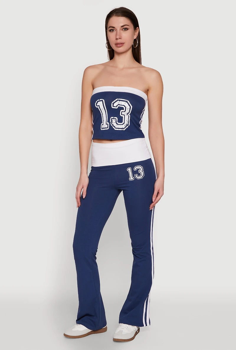 Womens Varsity Stripe Graphic Print Pants, Blue, Size M