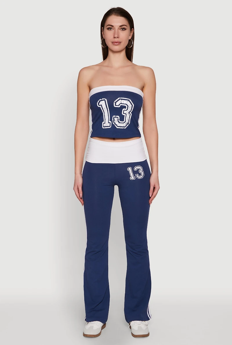 Womens Varsity Stripe Graphic Print Pants, Blue, Size M