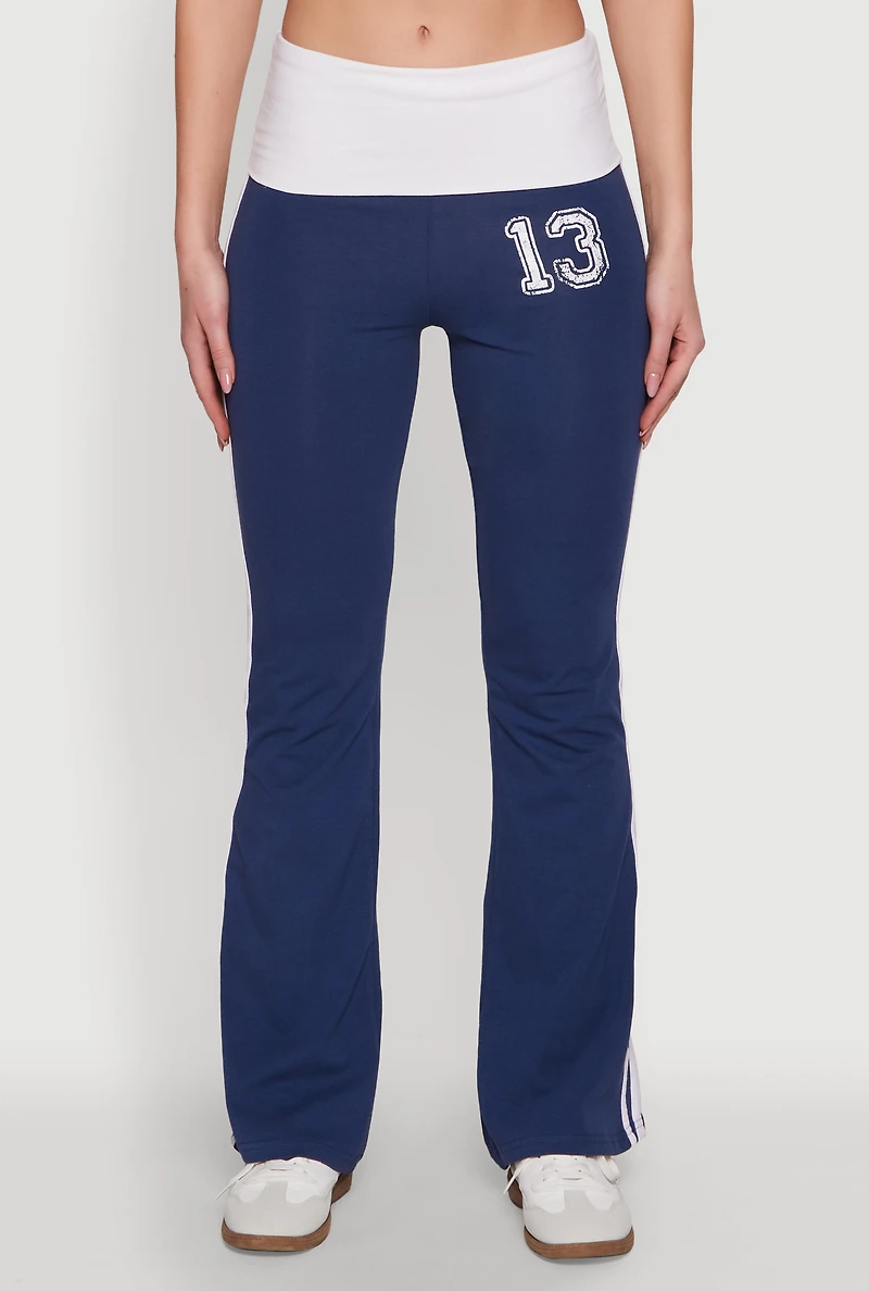 Womens Varsity Stripe Graphic Print Pants, Blue, Size M