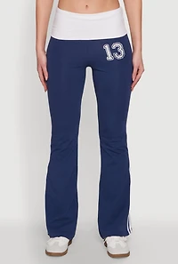 Womens Varsity Stripe Graphic Print Pants, Blue, Size M