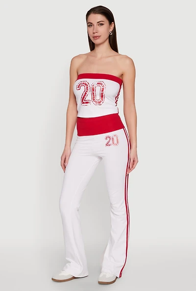 Womens Varsity Stripe Graphic Print Pants, White, Size M