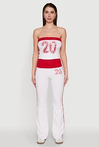 Womens Varsity Stripe Graphic Print Pants, White, Size M