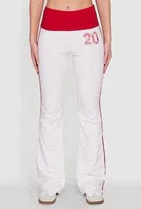 Womens Varsity Stripe Graphic Print Pants, White, Size M