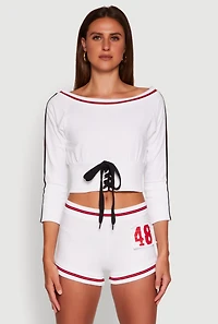 Womens Trendy French Terry 48 Graphic Varsity Stripe Crop Sweatshirt, White, Size S