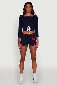 Womens Trendy French Terry 48 Graphic Varsity Stripe Crop Sweatshirt,