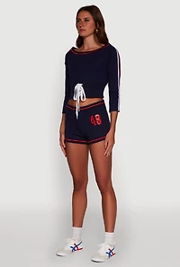 Womens Trendy French Terry 48 Graphic Varsity Stripe Crop Sweatshirt, Blue, Size M