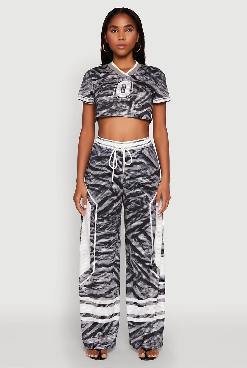 Womens Graphic Zebra Print Cropped Football Jersey, Grey, Size L