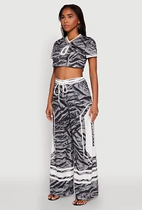 Womens Graphic Zebra Print Cropped Football Jersey, Grey, Size L