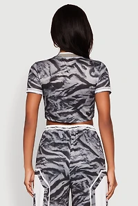 Womens Graphic Zebra Print Cropped Football Jersey, Grey, Size L