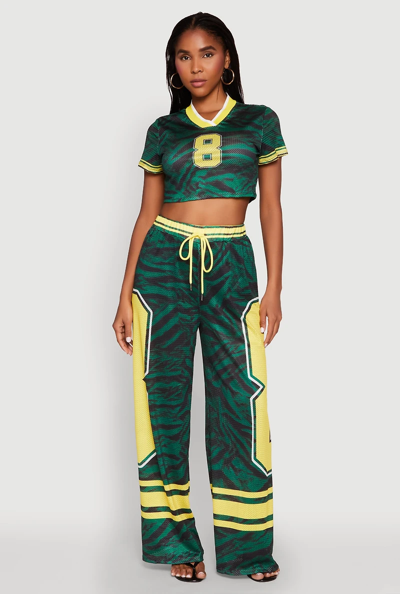Womens Graphic Zebra Print Cropped Football Jersey, M