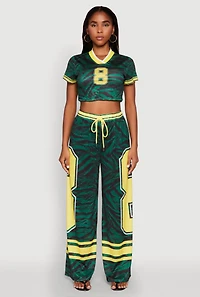 Womens Graphic Zebra Print Cropped Football Jersey, M