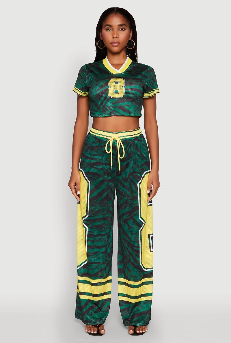 Womens Graphic Zebra Print Cropped Football Jersey,