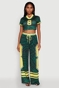 Jersey Mesh Graphic Zebra Print Wide Leg Pants